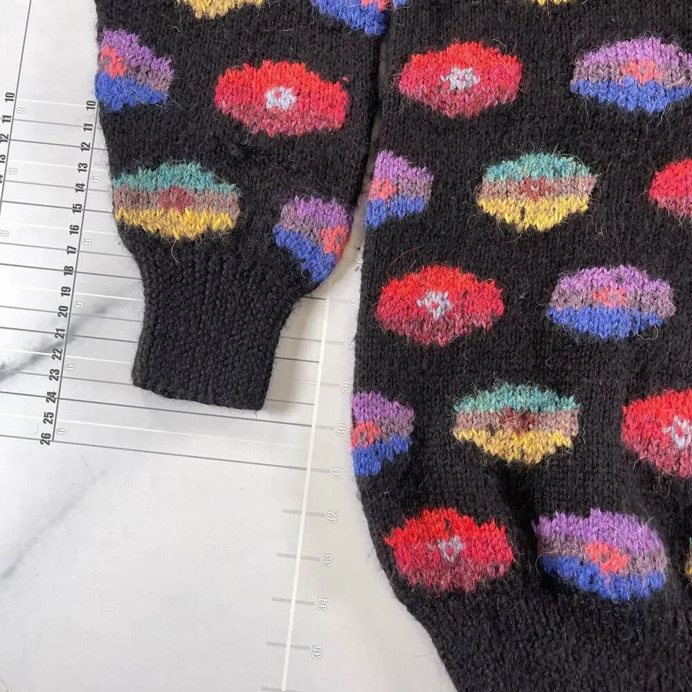 Vintage Peruvian Connection Sweater Womens Extra Large Black Pastel Floral - Picture 5 of 14